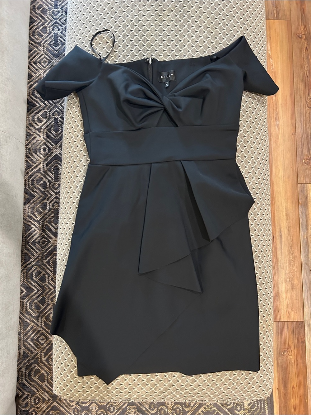 Milly Black Off-Shoulder Twist-Front Cocktail Dress